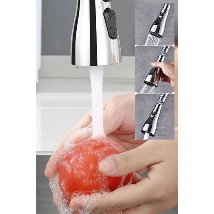 Yeni Plastik Krom Kaplama 3 Fonksiyonlu 360 Derece Hareketli Mutfak Lavabo Bataryası Başlığı
