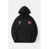 10 Kasıma Özel Üç İplik Kapşonlu Baskılı SweatShirt - Siyah