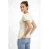 2li V Yaka Tişört – Kısa Kollu Yazlık Slim Fit Body - Saks Mavisi - Ekru