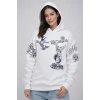 3 İplik Pamuklu Kapüşonlu Baskılı SweatShirt Hoodie - Beyaz