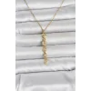 316L Çelik Gold Renk Deniz Temalı Y Model Zirkon Taşlı Kadın Kolye - TJ-BKO11051