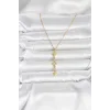 316L Çelik Gold Renk Kutup Yıldızı Y Model Zirkon Taşlı Kadın Kolye - TJ-BKO11049
