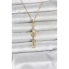 316L Çelik Gold Renk Şans Kolyesi Y Model Zirkon Taşlı Kadın Kolye - TJ-BKO11050