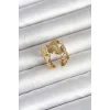 316L Çelik Gold Renk Yelpaze Model Kadın Yüzük - TJ-BYK4159