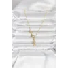 316L Çelik Gold Renk Zirkon Taşlı Y Kadın Kolye - TJ-BKO11053