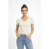 3lü V Yaka Tişört – Kısa Kollu Yazlık Slim Fit Body - Pembe, Açık Mavi, Ekru