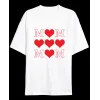 Anneler Gününe Özel Tasarım MOM Kalp Baskılı T-shirt - Beyaz