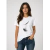 Astronot Ay Temalı Tişört Kısa Kol Yazlık Bisiklet Yaka T-Shirt - Beyaz
