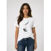Astronot Ay Temalı Tişört Kısa Kol Yazlık Bisiklet Yaka T-Shirt - Beyaz