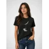 Astronot Ay Temalı Tişört Kısa Kol Yazlık Bisiklet Yaka T-Shirt - Siyah