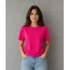 Basic Pamuklu Tişört Bisiklet Yaka Düz Renk Relaxed Fit T-Shirt - Fuşya