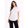 Basic T-Shirt Kısa Kol Bisiklet Yaka Oval Kesim Tişört - Beyaz