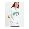 Baskılı Kapüşonlu Sweatshirt - Beyaz