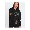 Baskılı Kapüşonlu Sweatshirt - Siyah