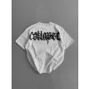 Baskılı Oversize Bisiklet Yaka T-shirt - Beyaz