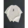 Baskılı Oversize Bisiklet Yaka T-shirt - Beyaz