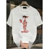 Baskılı Oversize Bisiklet Yaka T-shirt - Beyaz