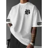 Baskılı Oversize Bisiklet Yaka T-shirt - Beyaz