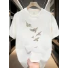 Baskılı Oversize Bisiklet Yaka T-shirt - Beyaz