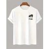 Baskılı Oversize Bisiklet Yaka T-shirt - Beyaz