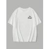 Baskılı Oversize Bisiklet Yaka T-shirt - Beyaz