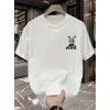 Baskılı Oversize Bisiklet Yaka T-shirt - Beyaz