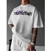 Baskılı Oversize Bisiklet Yaka T-shirt - Beyaz