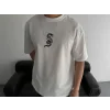 Baskılı Oversize Bisiklet Yaka T-shirt - Beyaz