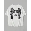 Baskılı Oversize Bisiklet Yaka T-shirt - Beyaz