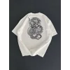 Baskılı Oversize Bisiklet Yaka T-shirt - Beyaz
