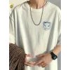 Baskılı Oversize Bisiklet Yaka T-shirt - Beyaz