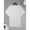 Baskılı Oversize Bisiklet Yaka T-shirt - Beyaz