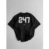 Baskılı Oversize Bisiklet Yaka T-shirt - Siyah