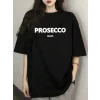 Baskılı Oversize Bisiklet Yaka T-shirt - Siyah