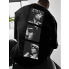 Baskılı Oversize Bisiklet Yaka T-shirt - Siyah