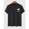 Baskılı Oversize Bisiklet Yaka T-shirt - Siyah
