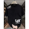 Baskılı Oversize Bisiklet Yaka T-shirt - Siyah