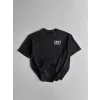 Baskılı Oversize Bisiklet Yaka T-shirt - Siyah