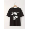 Baskılı Oversize Bisiklet Yaka T-shirt - Siyah