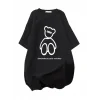 Baskılı Oversize Bisiklet Yaka T-shirt - Siyah