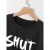 Baskılı Oversize Bisiklet Yaka T-shirt - Siyah