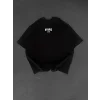 Baskılı Oversize Bisiklet Yaka T-shirt - Siyah
