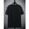 Baskılı Oversize Bisiklet Yaka T-shirt - Siyah