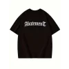 Baskılı Oversize Bisiklet Yaka T-shirt - Siyah