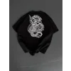 Baskılı Oversize Bisiklet Yaka T-shirt - Siyah