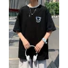 Baskılı Oversize Bisiklet Yaka T-shirt - Siyah