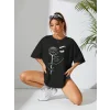 Baskılı Oversize T-shirt - Siyah