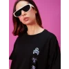 Baskılı Oversize T-shirt - Siyah