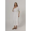 Beli Lastikli Elbise - Beyaz