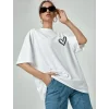 Bisiklet Yaka Baskılı Oversize T-Shirt - Beyaz
